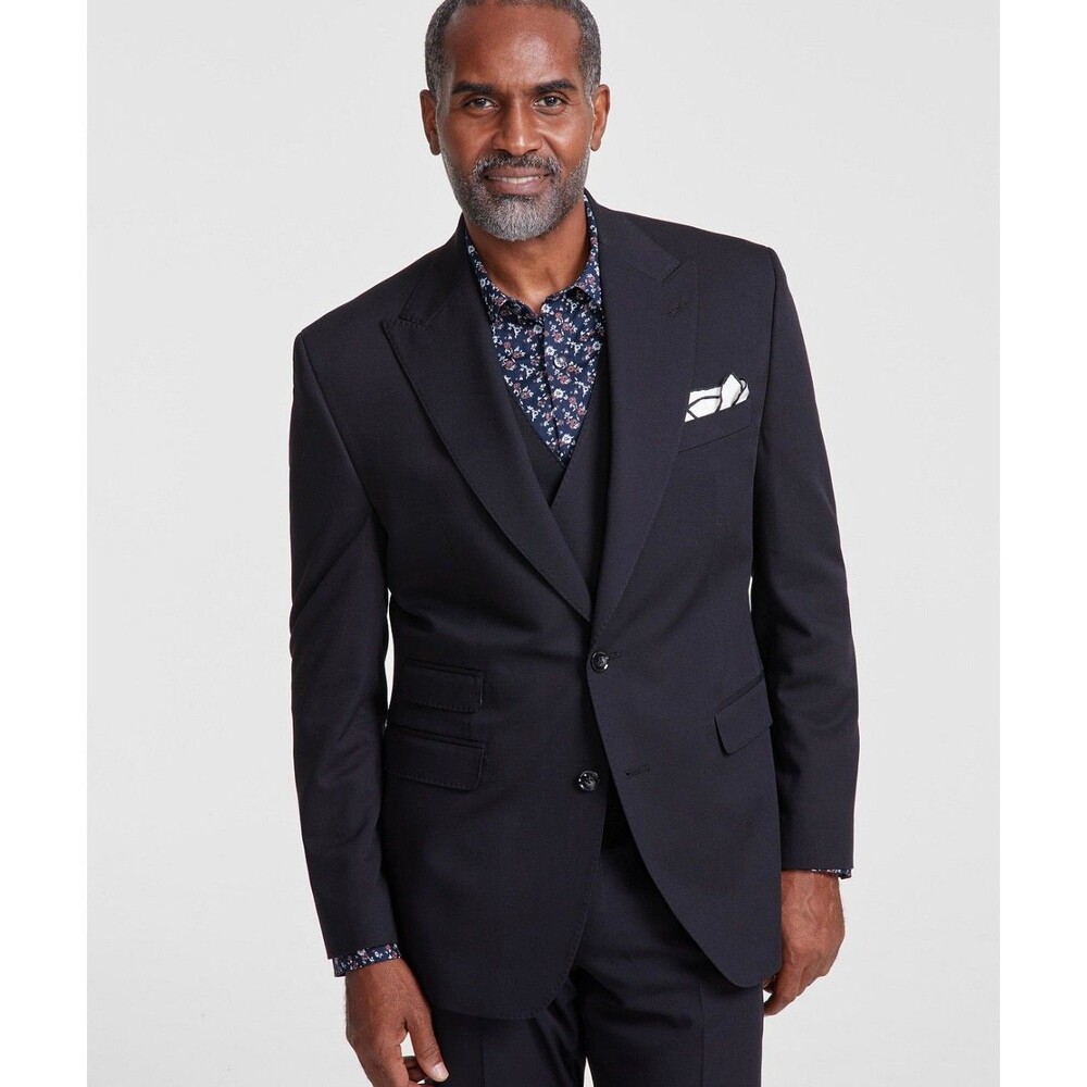 $610 NEW TAYION Mens 46L Black 3 Piece Suit With Vest XL & Dress Pants 40x32